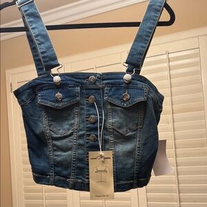 Love Tree Dark Blue Denim Overall Top